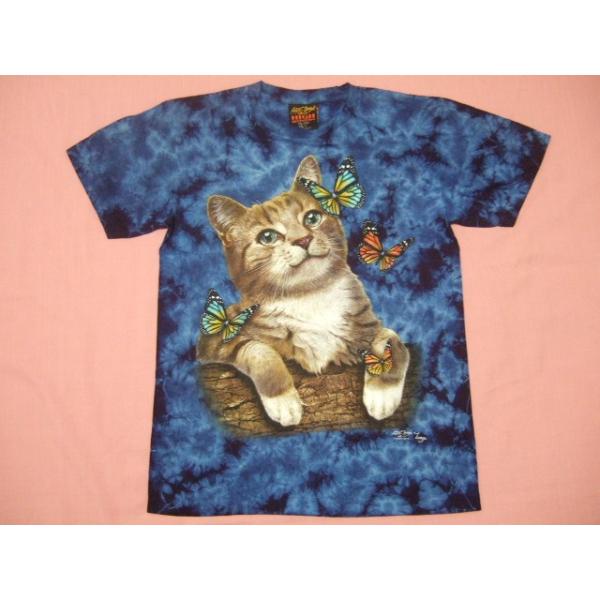 横浜最新 夜光 夢見る猫ちゃん♪ブルー絞り柄 魅惑のTシャツ M,送料無料　44aシ