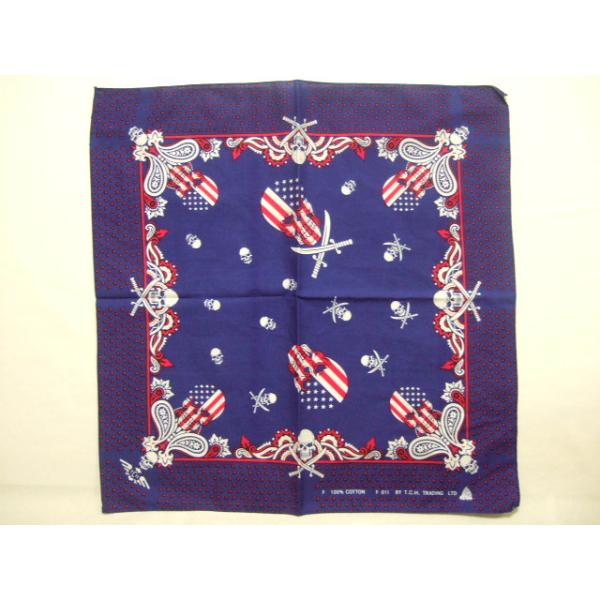 横浜最新 アメリカンドクロ☆魅惑のバンダナamerican skull 紺 同梱4枚まで送料180円70