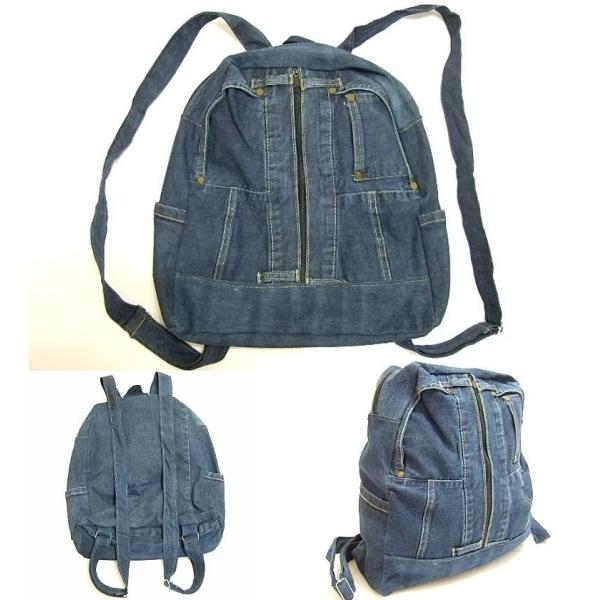 横浜最新 魅惑のデニムおしゃれリュック♪リメイクオリジナルバッグ 巾31〜38cm 縦38cm マチ10cm底板付き メンズレディース 送料無料sho26