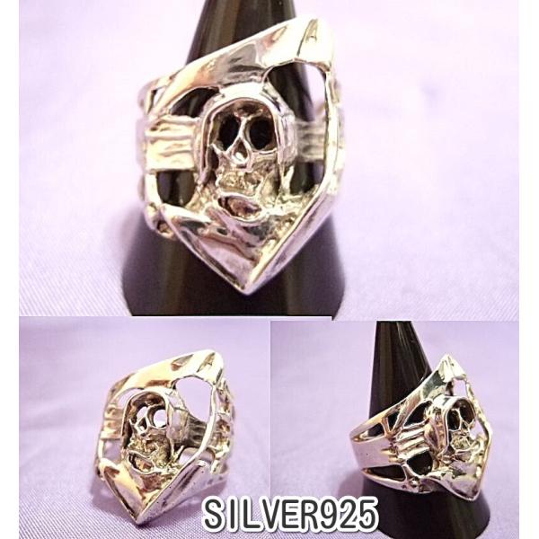 横浜最新 シルバー925SILVER銀リング立体サタン♪魅惑の死神ドクロ 18〜22号 巾26ミリ 守護魔除け メンズレディース 送料無料syo5