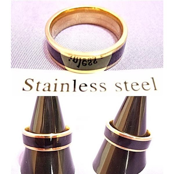 横浜最新  魅惑のステンレ製平打ちリング♪ブラック＆ゴールド 14.5号 メンズレディース 送料無料hei60