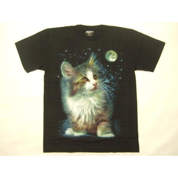 横浜最新 夜光可愛い猫ちゃんと月♪魅惑のＴシャツ M またはＬ送料無料1