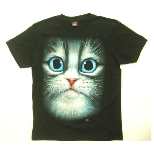 横浜最新 可愛い青い目のドアップ猫ちゃん♪魅惑のＴシャツ  M, L 送料無料syo26