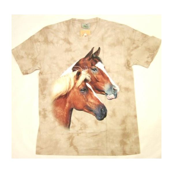 横浜最新 素敵な2頭の馬♪魅惑のＴシャツ 絞り柄ベージュ M, L  送料無料(サイズを必ずお知らせ下さい)36
