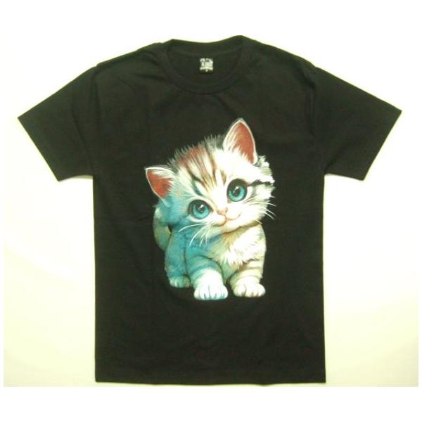 横浜最新 愛くるしい青い目の猫ちゃん♪魅惑のＴシャツ  M, L 黒 送料無料hei61