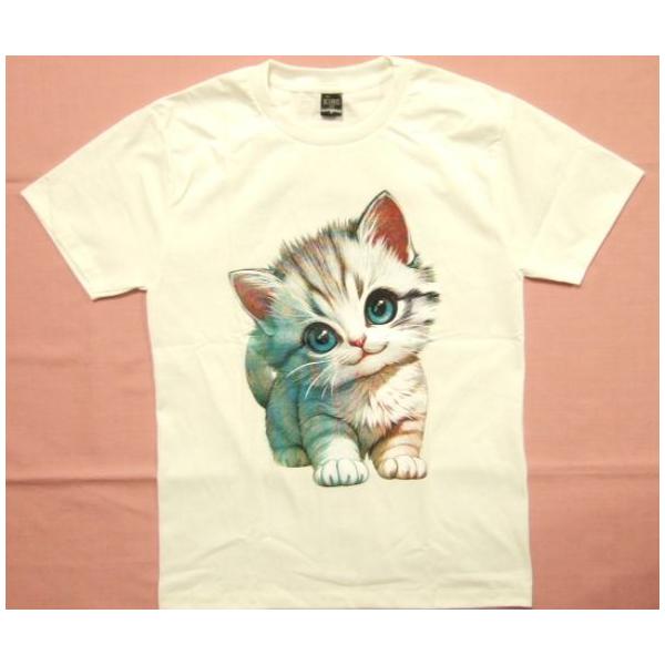 横浜最新 愛くるしい青い目の猫ちゃん♪魅惑のＴシャツ  M, L 白 送料無料syo61w