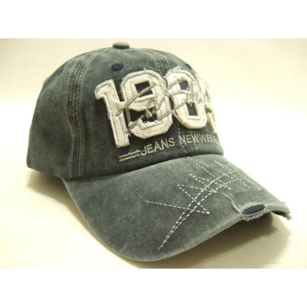 横浜最新 1985立体文字★魅惑のダメージキャップネイビー　モスカラー メンズレディース 送料350円Cap帽子野球帽4