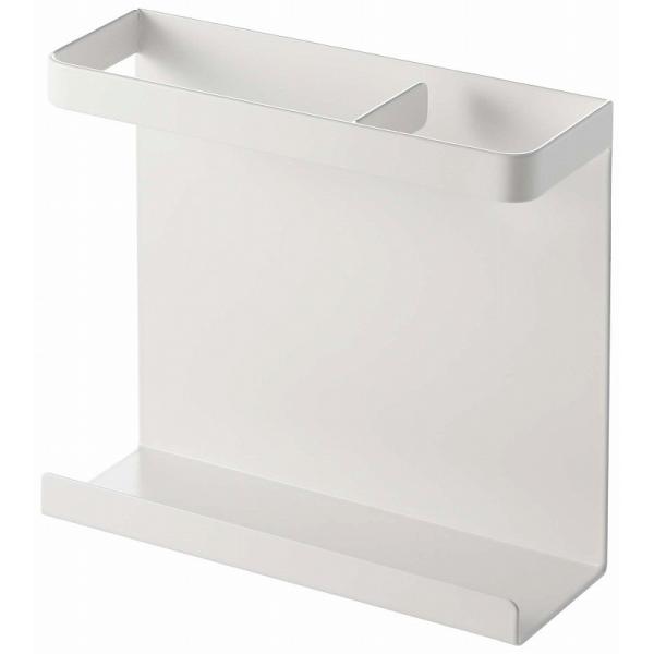 山崎実業（YAMAZAKI）　マグネットラップホルダー プレート　ホワイト　02438 ラップホルダー スパイスボトルラック レシピスタンド 冷蔵庫脇収納 キッチン 省スペース