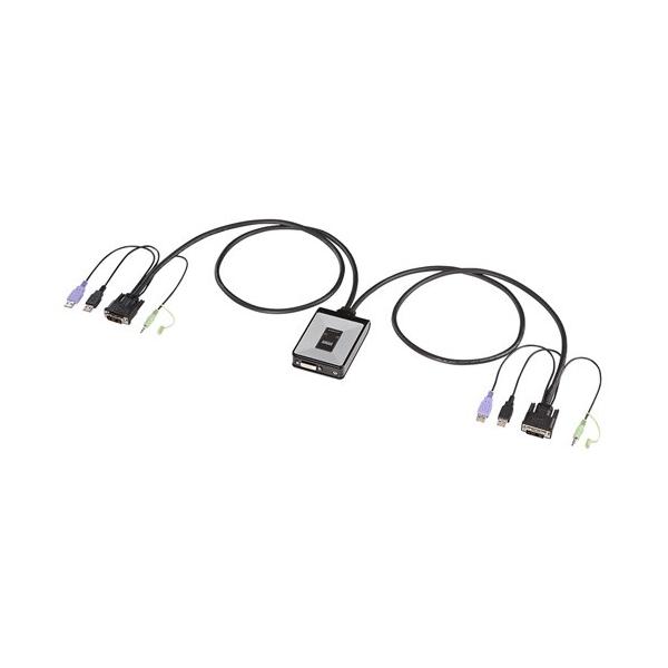 訳あり新品 パソコン切替器 フルHD WUXGA対応 DVI USB接続 自動 2:1 ケーブル一体型 SW-KVM2DUN サンワサプライ 箱にキズ、汚れあり