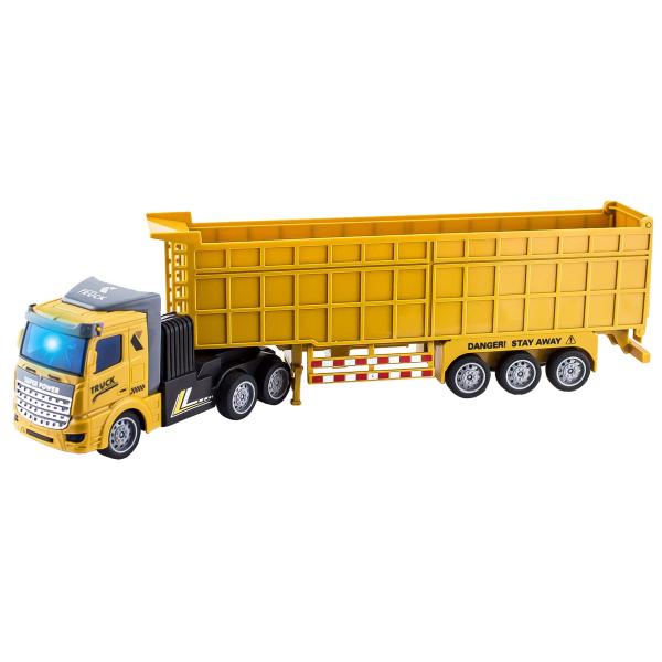 【商品概要】RCに1/48スケール大型トレーラーシリーズが仲間入り。操作は簡単、前進後退、右左折で小さいお子様でも楽しむことが可能です。走行中は運転席のLEDライトが点灯します。リアルに再現された大型トレーラーの走行をお楽しみください。充電...