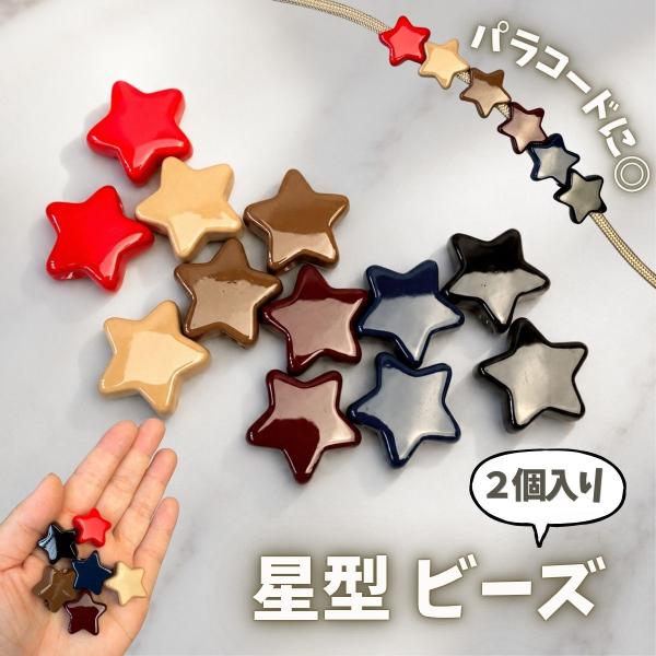 ビーズ 大穴ビーズ 星 秋冬カラー 2個入り 手芸用ビーズ パーツ パラコード マクラメ キーホルダー 手芸 ハンドメイドパーツ