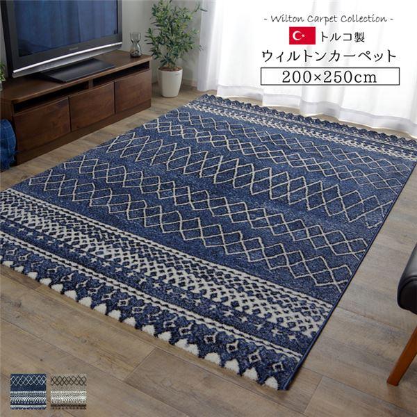 トルコ製 ラグマット/絨毯 〔ネイビー 約200×250cm〕 長方形 抗菌・消