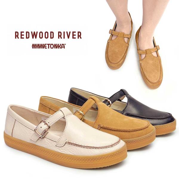 レッドウッドリバー ミネトンカ レディース スリッポン M06C 本革 Tストラップシューズ レザー パンプス 旅行靴 REDWOOD RIVER