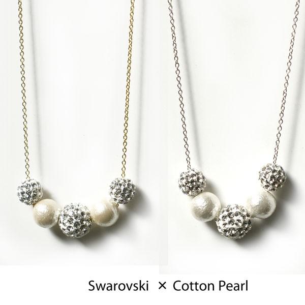 SWAROVSKI（スワロフスキー） コットンパール ネックレス 5粒 パヴェ 
