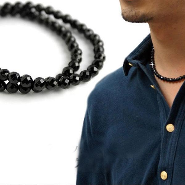 ブラックスピネルネックレス メンズ シルバー925 黒 ブラック 6mm 64面