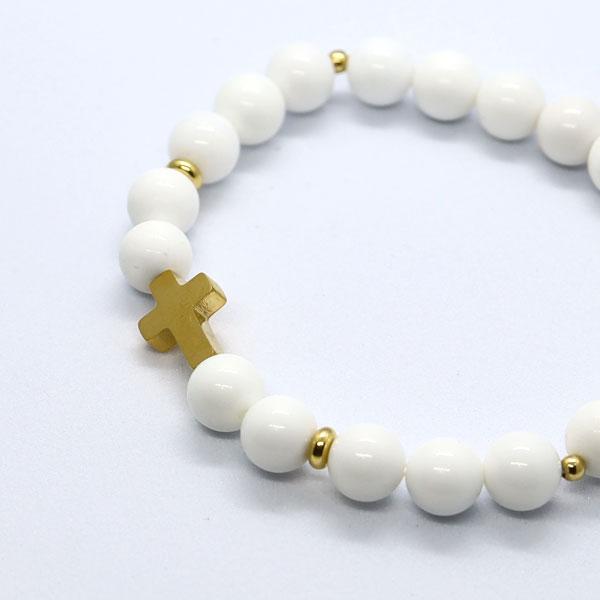 パワーストーン ブレスレット ホワイトオニキス クロス デザイン メンズ レディース アクセサリー 天然石 :whiteonyxcrossbracelet:日本製アクセサリー マイスタ 通販 ★ホワイトオニキス天然石 パワーストーン
