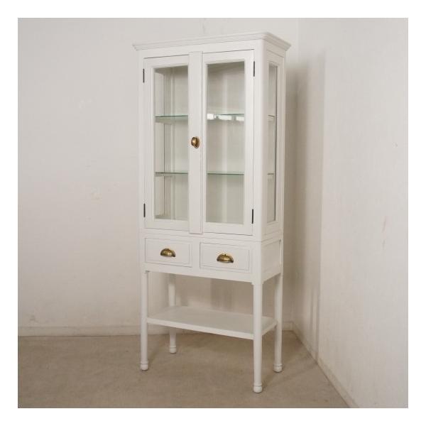 アンティーク調 ケビント 医療用 ガラス棚 飾り棚 ホワイト
