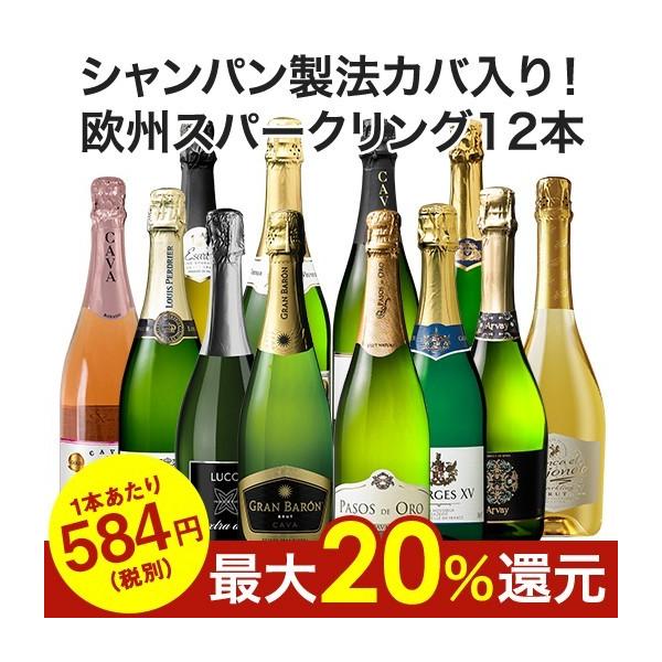 ワイン スパークリングワインセット ５９％OFF シャンパーニュ製法カバ４本を含む欧州銘醸３カ国泡１２本セット 第５弾 送料無料