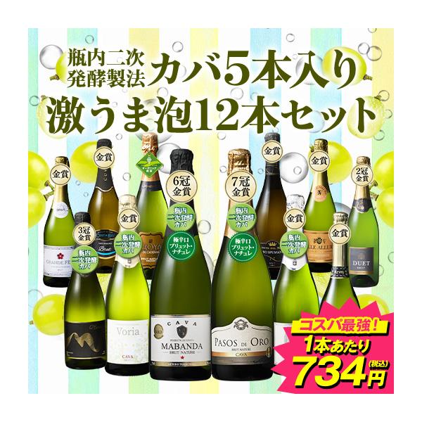 ワイン スパークリングワインセット 瓶内二次発酵製法カバ5本入り!!激旨スパークリングワイン12本セット 第21弾 送料無料