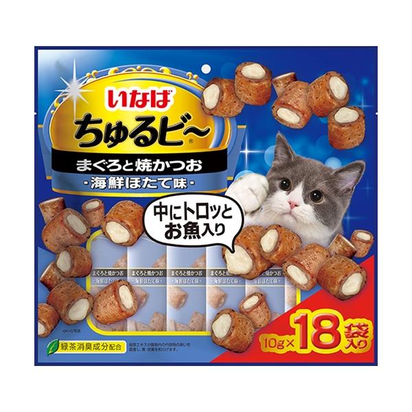 他サイト： P-4901133626418 いなばペットフード いなば ちゅるビ〜 まぐろと焼かつおほたて味 10g×18袋の商品画像