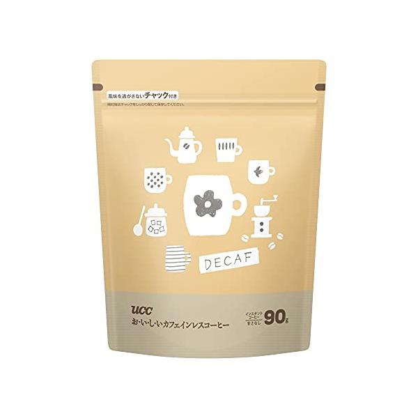他サイト： お・い・し・いカフェインレス UCC おいしいカフェインレスコーヒーインスタントコーヒー 袋 90g 詰め替えデカフェノンカフェインEC限定の商品画像