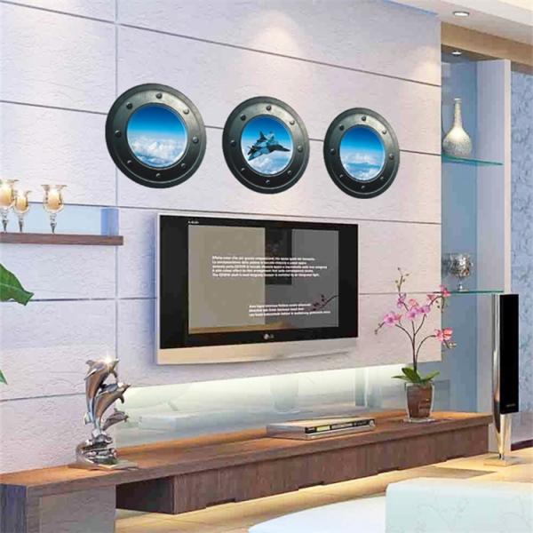 ウォールステッカー 3D窓から 戦闘機 青空 壁シール トリックアート