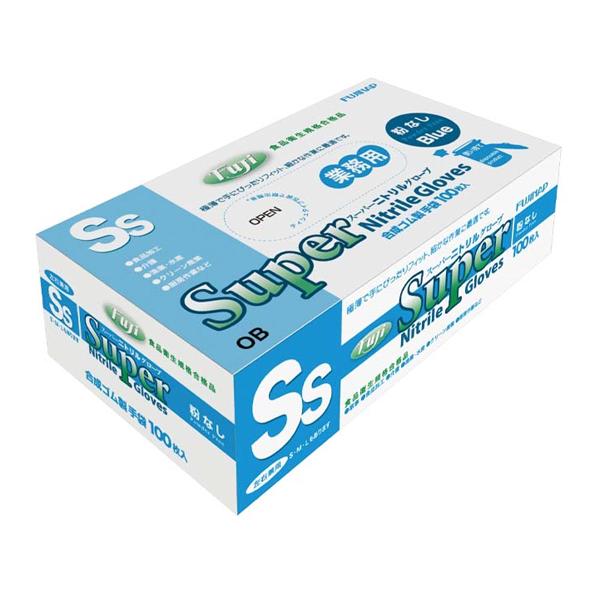 他サイト： 食品衛生法適合品 フジ　スーパーニトリルグローブ 粉無 青 SSサイズ　100枚 1箱の商品画像