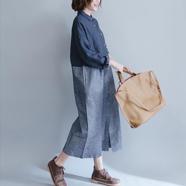 ストライプ柄シャツワンピース 長袖 ロング丈 カジュアル レディースメール便のみ送料無料2 9月1日から10日入荷予定 C Aultop 210 N Mart 通販 Yahoo ショッピング