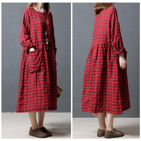 3カラーチェックワンピース レディース ロング 長袖 大きいサイズ ゆったり マキシ丈s M L Xl 秋冬メール便のみ送料無料2 C Aultop 246 N Mart 通販 Yahoo ショッピング