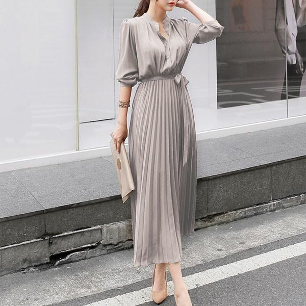 シャツワンピース プリーツ レディース トップス ウエストリボン 七分袖 ふんわり 襟なし ボタン宅配便送料無料 9月10日から日入荷予定 C Ltop 323 N Mart 通販 Yahoo ショッピング