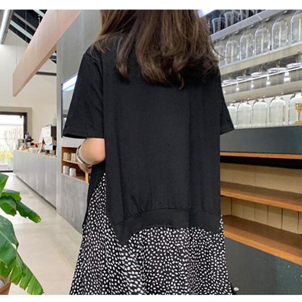 ワンピース レディース ミディ丈 ロング丈 大きいサイズ ドット柄 切り替え レイヤード風 ミディアム丈 メール便のみ送料無料3 C Ltop 397 N Mart 通販 Yahoo ショッピング