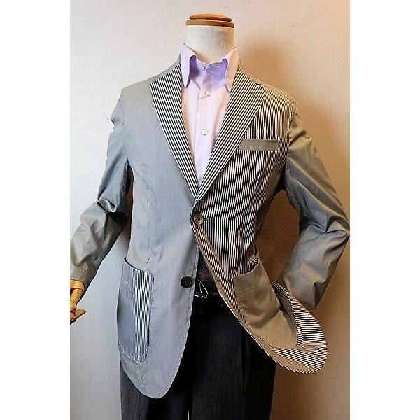 ミラショーン　スーツ　ダブル　シルク混　春夏　グレー　ストライプ　L相当 ミラショーン スーツ ダブル シルク混 春夏 グレー ストライプ L
