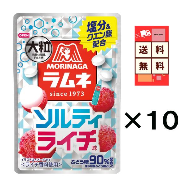 森永 大粒ラムネ ソルティライチ 10袋 塩分 クエン酸 配合 期間限定 ラムネ お菓子 ぶどう糖  森永製菓 ポイント消化 送料無料 勉強 受験 試験 合格 爆買