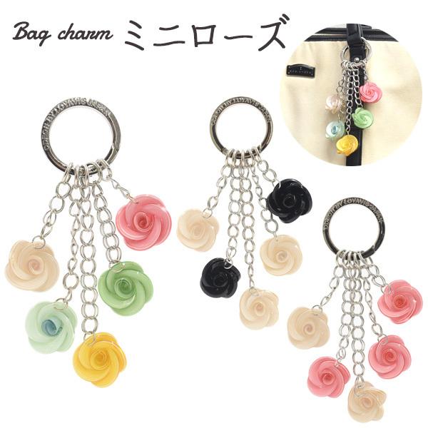 ミニ薔薇の六角水中花❤ヴィトライユビーズのキーリング兼バッグチャーム❤ バッグチャーム ミニ薔薇5連 ローズ キーリング かわいい キーホルダー