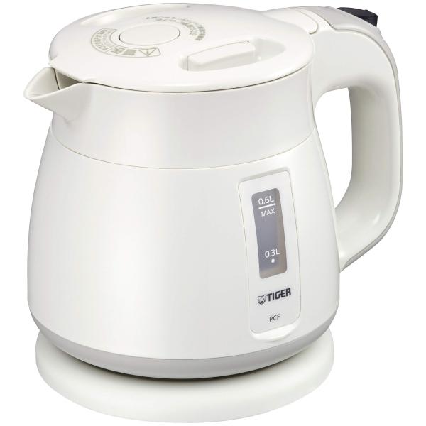 タイガー魔法瓶　TIGER　 電気ケトル 湯沸かし わく子 0.6L 転倒お湯漏れ防止 カラ炊き防止 ホワイト PCF-G060W
