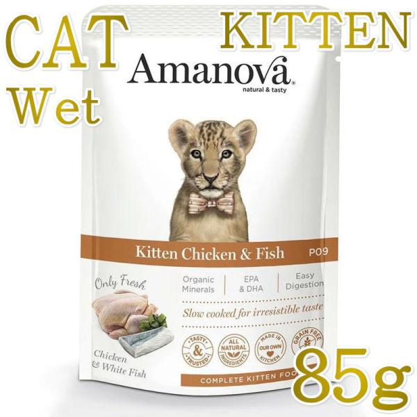NEW 最短賞味2027.6・アマノヴァ 子猫 パウチ キトン チキン アンド フィッシュ85g子猫用コンプリート食Amanova正規品lam400-ama35823