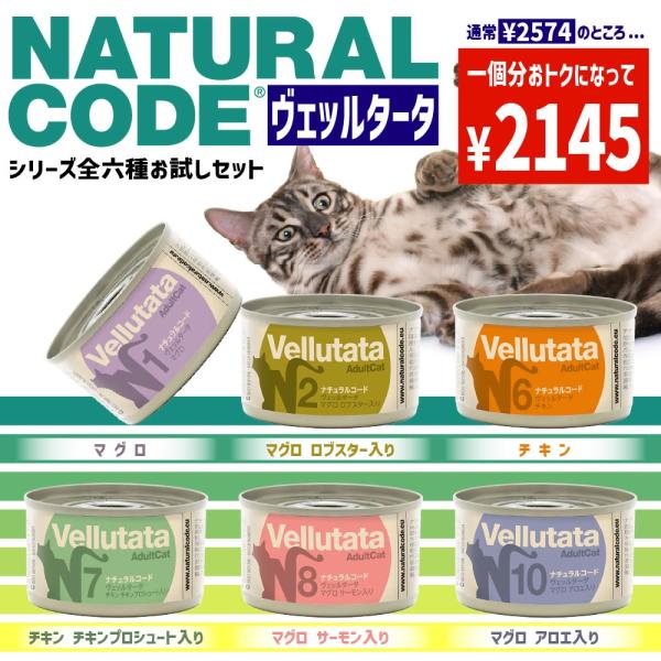 NEW 最短賞味2028.12・ナチュラルコード猫NＣヴェッルタータシリーズ全6缶お試しセットnanset成猫用一般食 正規品/SALE
