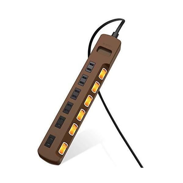 エレコム 電源タップ コンセント 雷ガード 個別スイッチ ほこりシャッター付 6個口 3m ブラウン T-K6A-2630BR