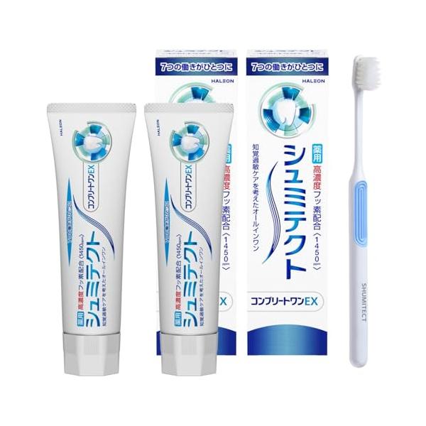 他サイト： 【医薬部外品】シュミテクト コンプリートワンEX歯磨き粉 知覚過敏ケア 高濃度フッ素配合(1450ppm) 2本+歯ブラシ付き [お得セット]の商品画像