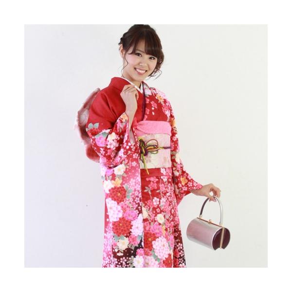振袖レンタル 成人式20点フルセット 「赤 黒 牡丹 桜」 成人式から結婚