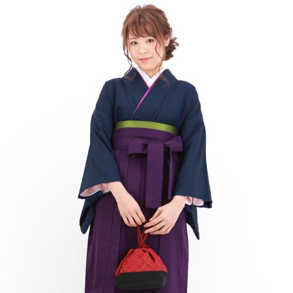 卒業式 袴 レンタル 「紺の色無地」 女 袴セット 教員 卒業式袴セット着物＆袴 フルセットレンタル  安い 教師