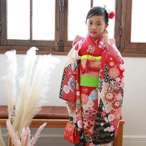 七五三 七歳、着物セット 赤 花柄 楽天市場】七五三 着物 7歳 フルセット レンタル 女の子 赤