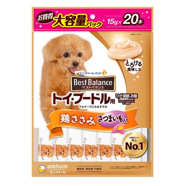 他サイト： ユニ・チャーム ベストバランスおやつ トイ・プードル用 鶏ささみ 15gx20本の商品画像