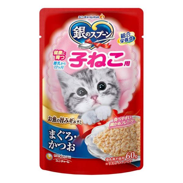 ユニ・チャーム 銀のスプーンパウチ総合栄養食 健康に育つ子ねこ用 まぐろ・かつお 60g