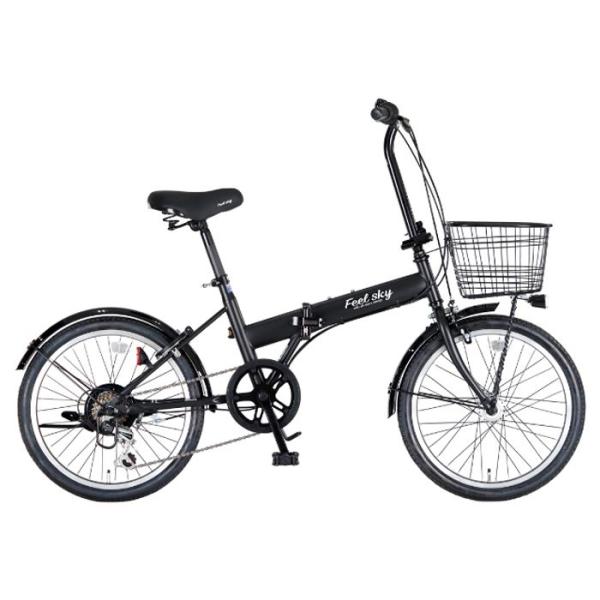 自転車 Feel sky 折畳自転車20 6段LEDオート ブラック : ナフコ