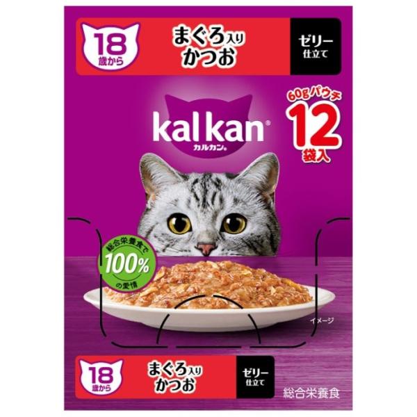 他サイト： カルカンパウチ 18歳から まぐろ入りかつお 60g×12個の商品画像