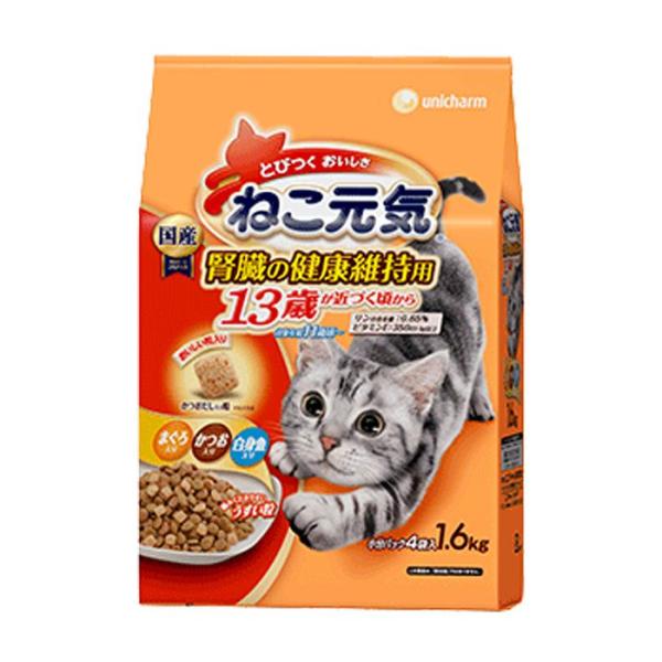 ねこ元気 とびつくおいしさ 13歳が近づく頃から 腎臓の健康維持用 まぐろ・かつお・白身魚入り 1.6kg