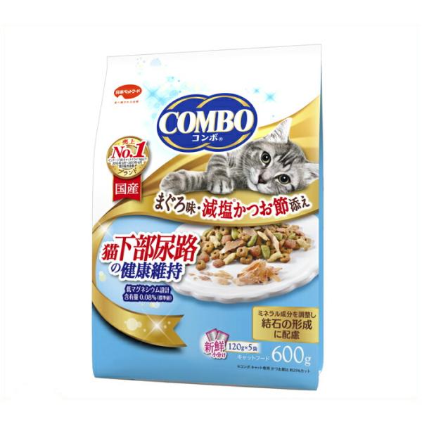 日本ペットフード コンボ キャット 猫 下部尿路の健康維持 まぐろ味 減塩かつお節添え 120g ×5袋