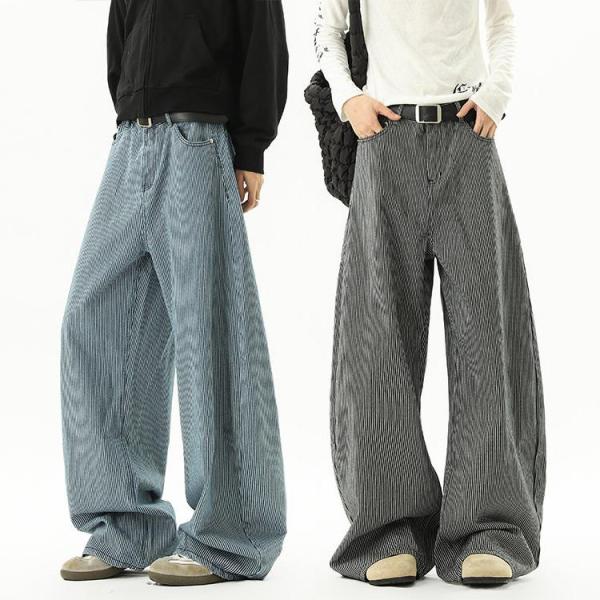 ジーンズ ストライプ柄 バギーパンツ ワイドパンツ デニムパンツ ロング丈 太め ルーズ メンズ 2026 春