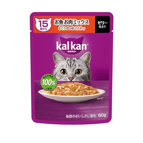 他サイト： カルカン パウチ 15歳から 60g×12袋 お魚・お肉ミックス まぐろ・かつお・ささみ入り シニア 高齢期 ウェットフード キャットフード 総の商品画像